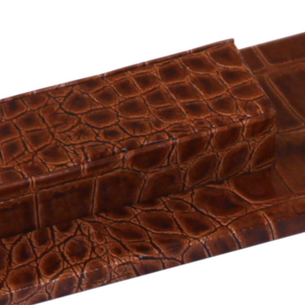 Dacasso Protacini Cognac Brown Italian Patent Leather Library Set Holder