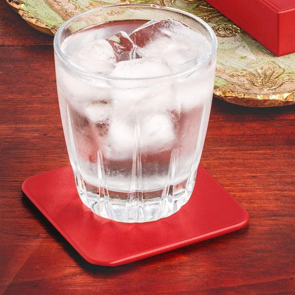 Dacasso Red Leatherette 10 Square Coaster Set W/ Holder