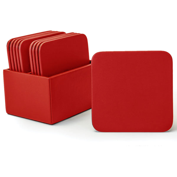 dacasso Red Leatherette 10 Square Coaster Set w/ Holder