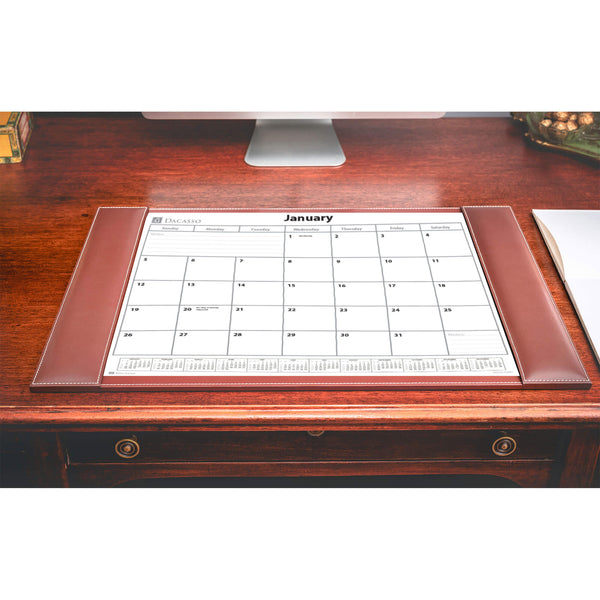 Dacasso Rustic Brown Leather Desk Pad W/ 2025 Calendar Insert 25.5 X 17.25