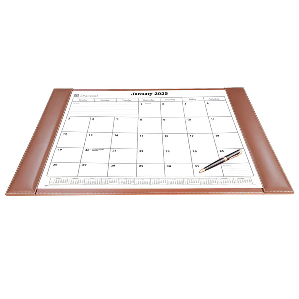 dacasso Rustic Brown Leather Desk Pad w/ 2025 Calendar Insert 25.5 x 17.25