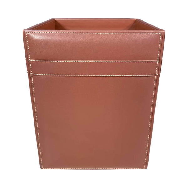 Dacasso Rustic Brown Leather Square Waste Basket 14 Qt