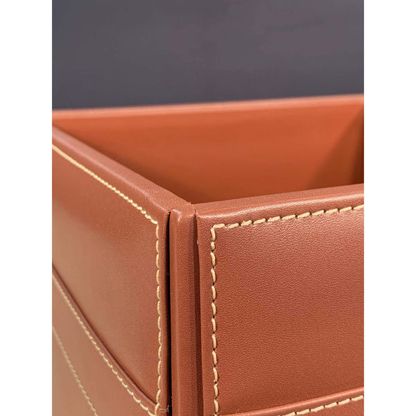 Dacasso Rustic Brown Leather Square Waste Basket 14 Qt