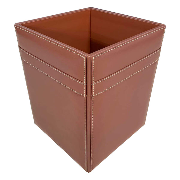dacasso Rustic Brown Leather Square Waste Basket 14 Qt