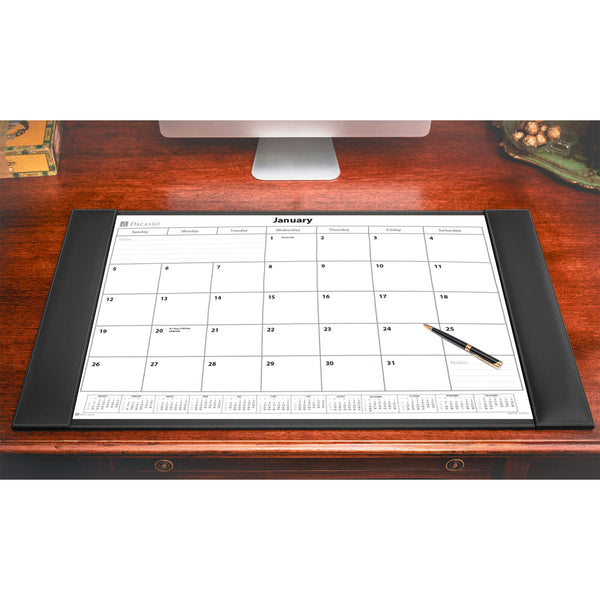 Dacasso Rustic (Onyx) Black Leather Desk Pad W/ 2025 Calendar Insert 34 X 20