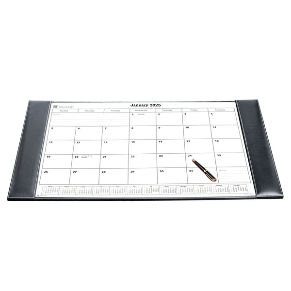 dacasso Rustic (Onyx) Black Leather Desk Pad w/ 2025 Calendar Insert 34 x 20