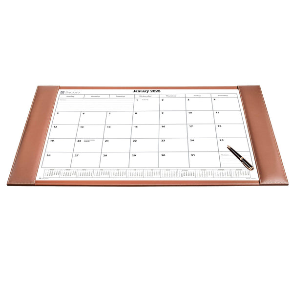 dacasso Rustic (Sienna) Brown Leather Desk Pad w/ 2025 Calendar Insert 34 x 20