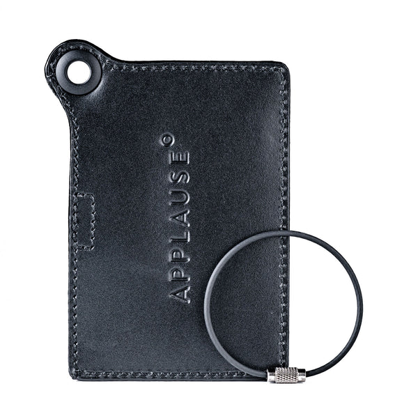Dacasso Travelers Envy Leather Luggage Tag With Metal Cable - Black