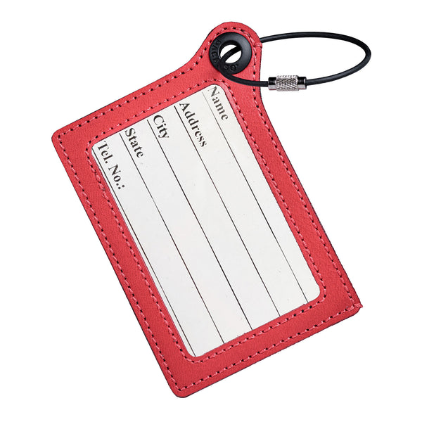 dacasso Travelers Envy Leather Luggage Tag with Metal Cable - Red