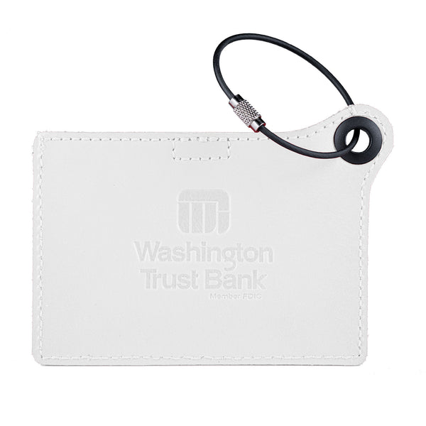 Dacasso Travelers Envy Leather Luggage Tag With Metal Cable - White