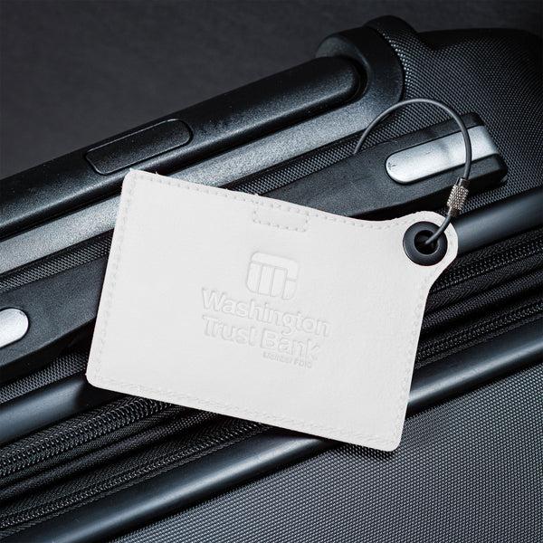 Dacasso Travelers Envy Leather Luggage Tag With Metal Cable - White