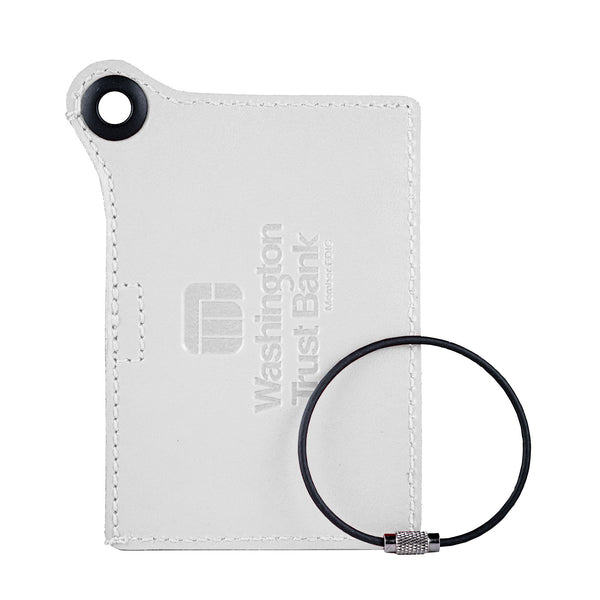 Dacasso Travelers Envy Leather Luggage Tag With Metal Cable - White