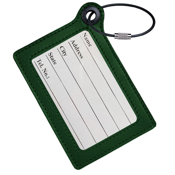 dacasso Travelers Envy Leather Luggage Tag with Metal Cable - Dark Green