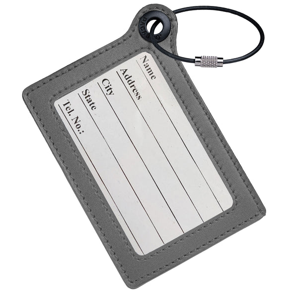 dacasso Travelers Envy Leather Luggage Tag with Metal Cable - Gray