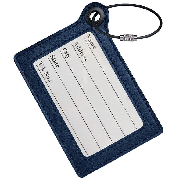dacasso Travelers Envy Leather Luggage Tag with Metal Cable - Navy Blue
