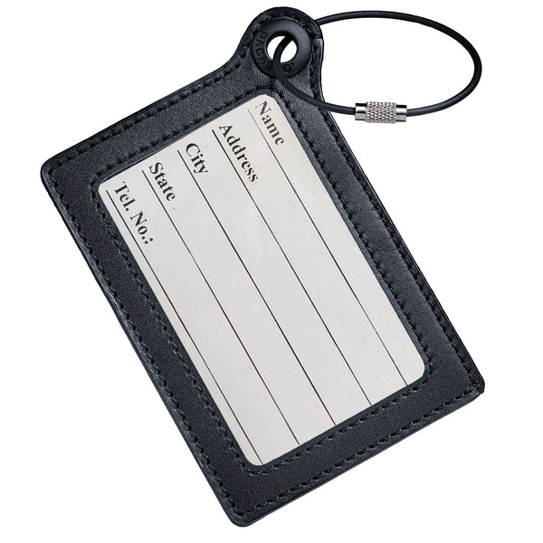 dacasso Travelers Envy Leather Luggage Tag with Metal Cable - Black