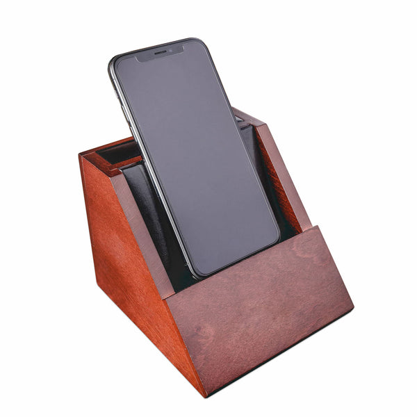 dacasso Walnut and Leather Desktop Cell Phone Holder