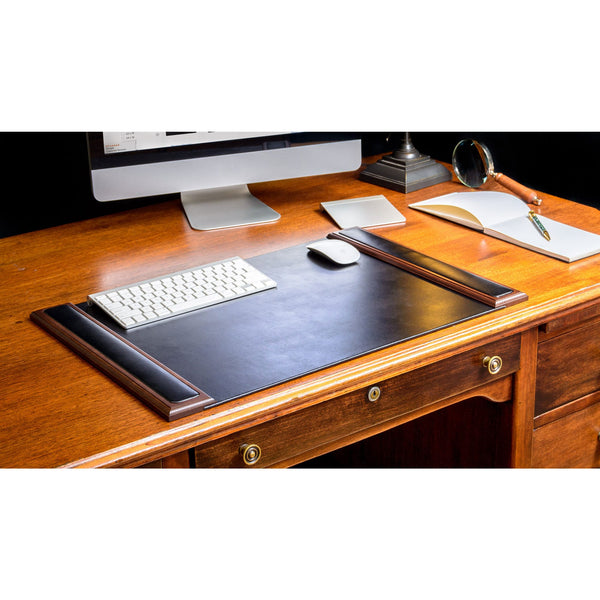 Dacasso Walnut & Black Leather 25.5" X 17.25" Side-Rail Desk Pad