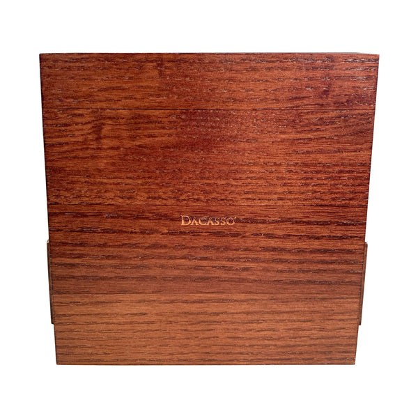 Dacasso Walnut & Black Leather 4 Square Coaster Set W/ Holder