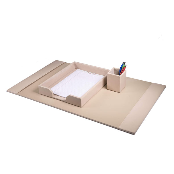 Dacasso White Latte Bonded Leather 3-Piece Desk Set