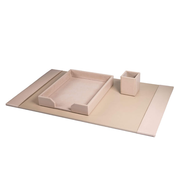 dacasso White Latte Bonded Leather 3-Piece Desk Set