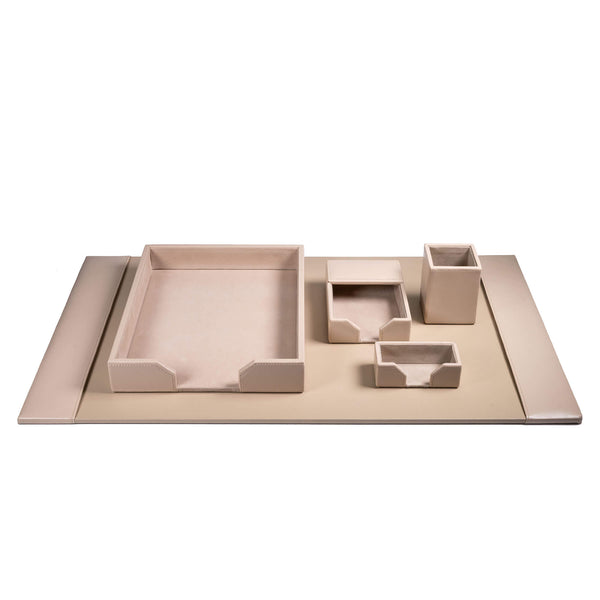 Dacasso White Latte Bonded Leather 5-Piece Desk Set