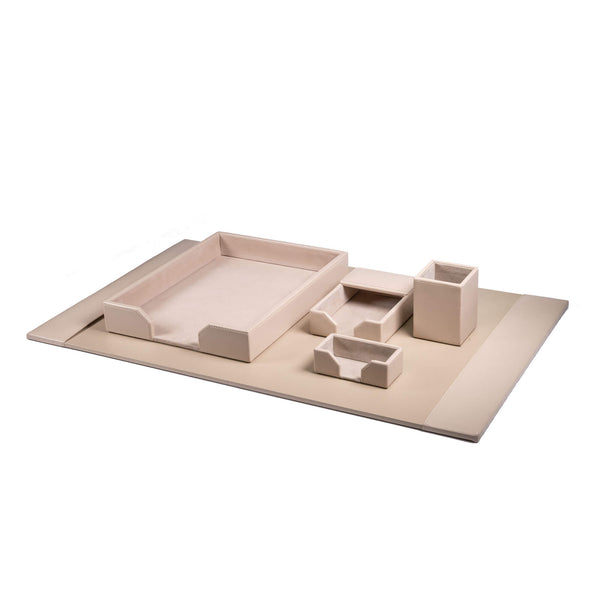 dacasso White Latte Bonded Leather 5-Piece Desk Set