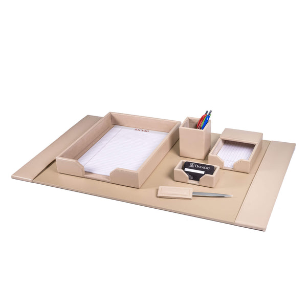 Dacasso White Latte Bonded Leather 6-Piece Desk Set