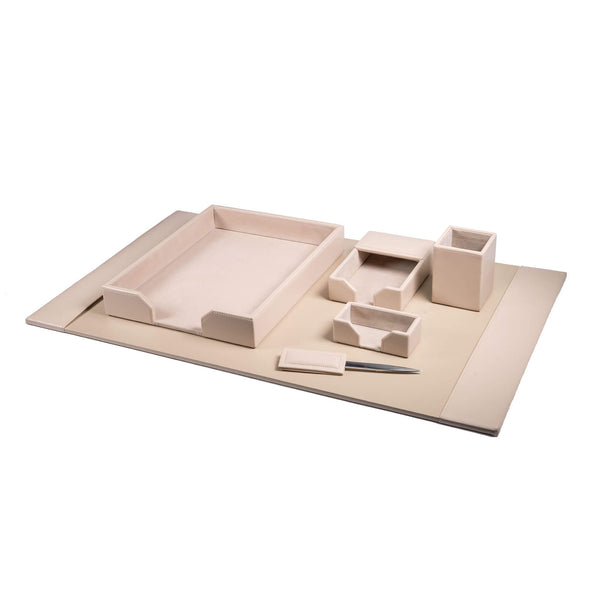 dacasso White Latte Bonded Leather 6-Piece Desk Set