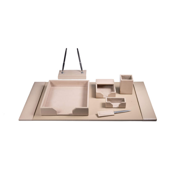 Dacasso White Latte Bonded Leather 7-Piece Desk Set