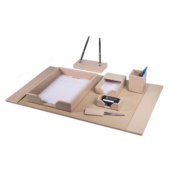 Dacasso White Latte Bonded Leather 7-Piece Desk Set