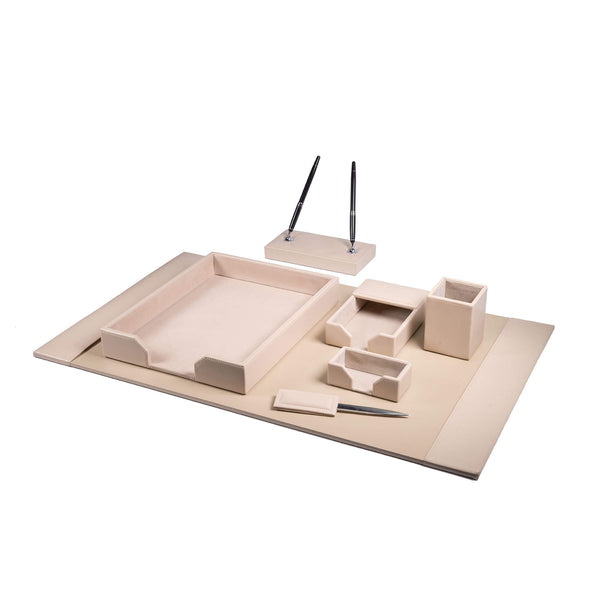 dacasso White Latte Bonded Leather 7-Piece Desk Set