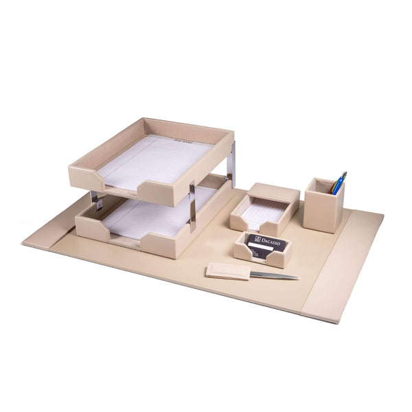 Dacasso White Latte Bonded Leather 8-Piece Desk Set