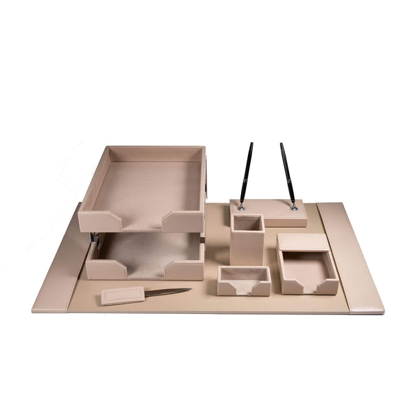 Dacasso White Latte Bonded Leather 9-Piece Desk Set