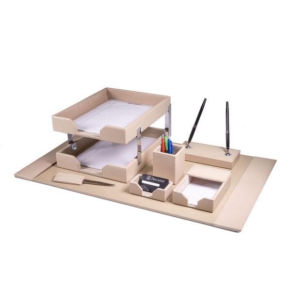 Dacasso White Latte Bonded Leather 9-Piece Desk Set