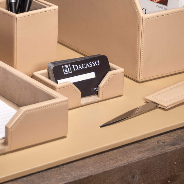 Dacasso White Latte Bonded Leather Business Card Holder