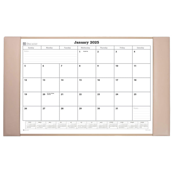 dacasso White Latte Bonded Leather Desk Pad w/ 2025 Calendar Insert 30 x 18