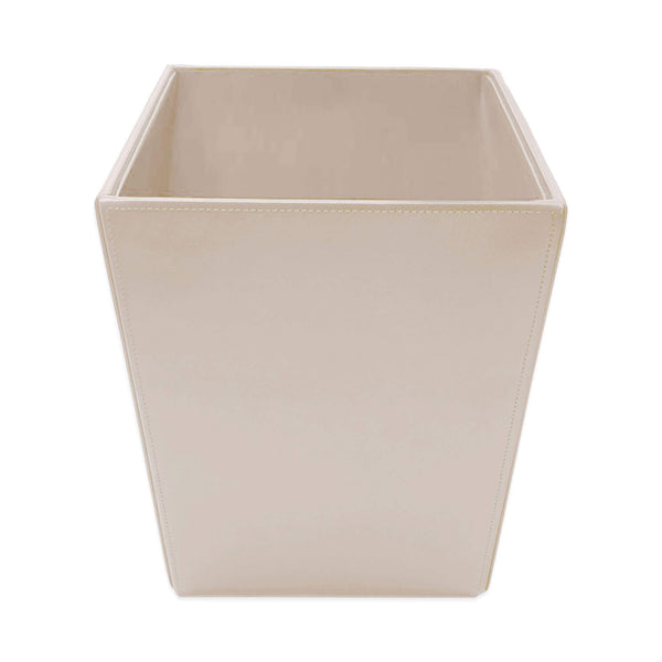 Dacasso White Latte Bonded Leather Waste Basket 14 Qt