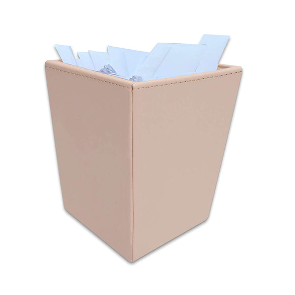 dacasso White Latte Bonded Leather Waste Basket 14 Qt