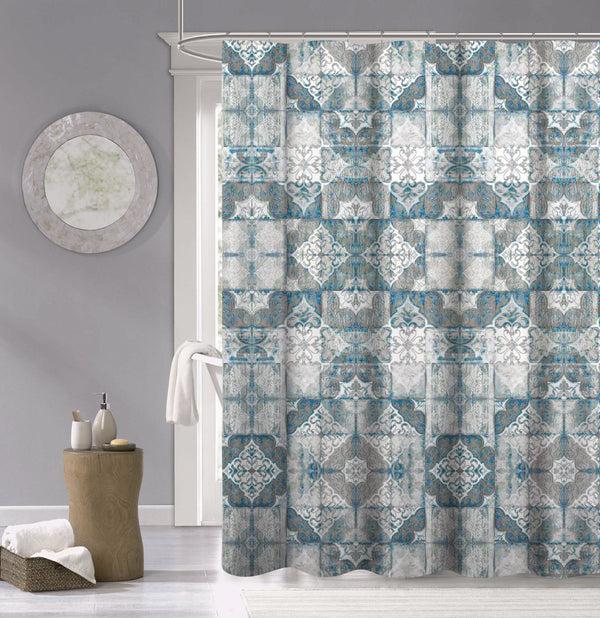 dainty home Dainty Home 100% Cotton Printed Tiles Designed 70" x 72" Shower Curtain