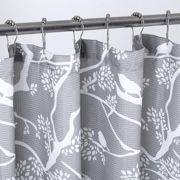 Dainty Home Dainty Home 13 Piece Birds Breeze Printed Waffle Weave Textured Shower Curtain And 12 Metal Rollerball Hooks
