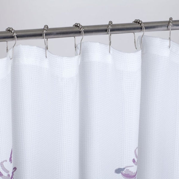 Dainty Home Dainty Home 13 Piece Bouquet Printed Waffle Weave Textured Shower Curtain And 12 Metal Rollerball Hooks