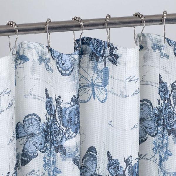 Dainty Home Dainty Home 13 Piece Butterflies Printed Waffle Weave Textured Shower Curtain And 12 Metal Rollerball Hooks