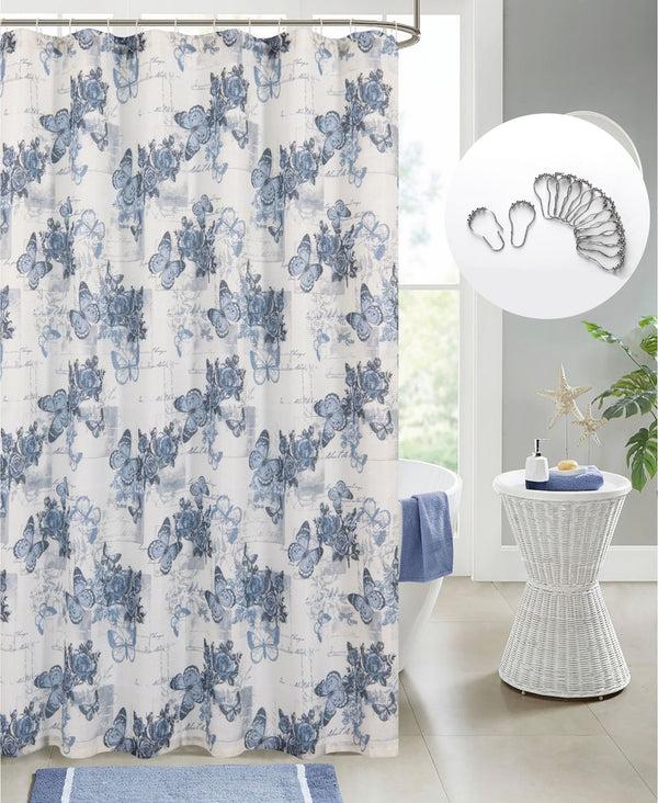 dainty home Dainty Home 13 Piece Butterflies Printed Waffle Weave Textured Shower Curtain And 12 Metal Rollerball Hooks