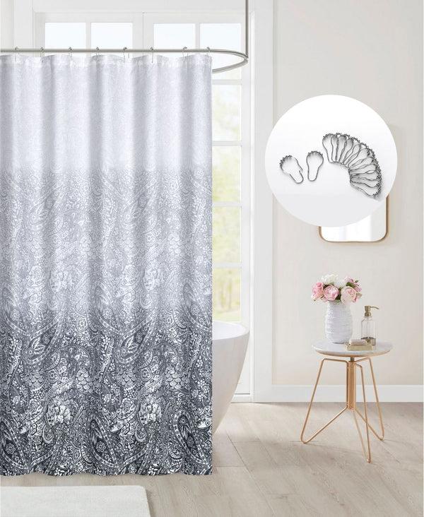 dainty home Dainty Home 13 Piece Paisley Printed Waffle Weave Textured Shower Curtain And 12 Metal Rollerball Hooks