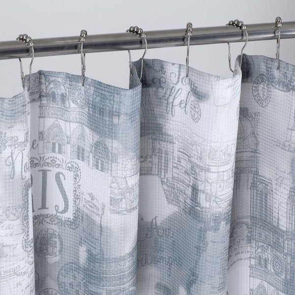 Dainty Home Dainty Home 13 Piece Paris Printed Waffle Weave Textured Shower Curtain And 12 Metal Rollerball Hooks