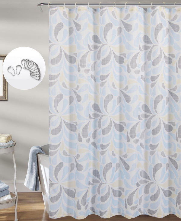 dainty home Dainty Home 13 Piece Petals Printed Waffle Weave Textured Shower Curtain And 12 Metal Rollerball Hooks