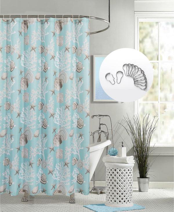 dainty home Dainty Home 13 Piece Under The Sea Printed Waffle Weave Textured Shower Curtain And 12 Metal Rollerball Hooks