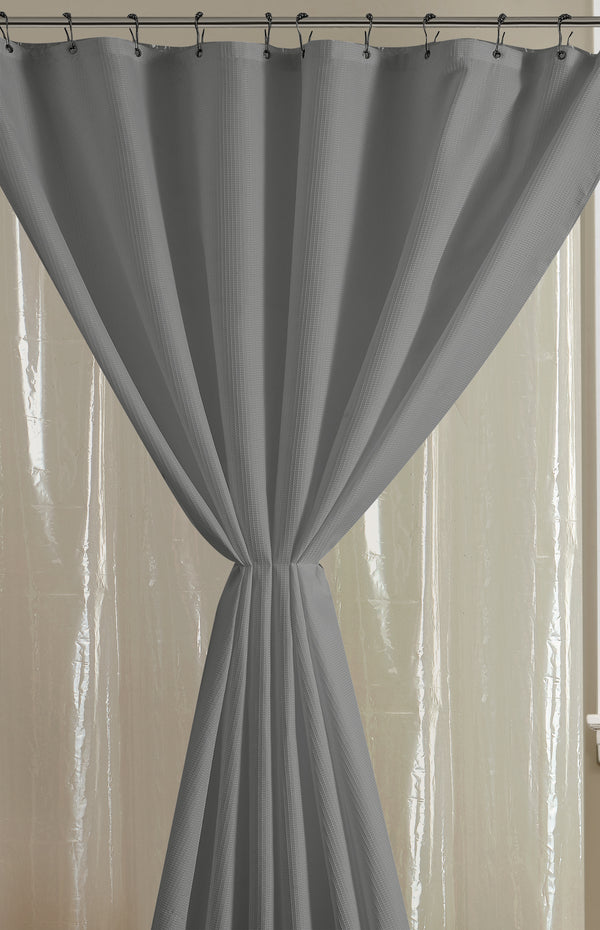 Dainty Home Dainty Home 14-Piece Bath Set With 1 Waffle 70 In. X 72 In. Shower Curtain 1 Peva Liner And 12 Stainless Steel Rollerball Hooks