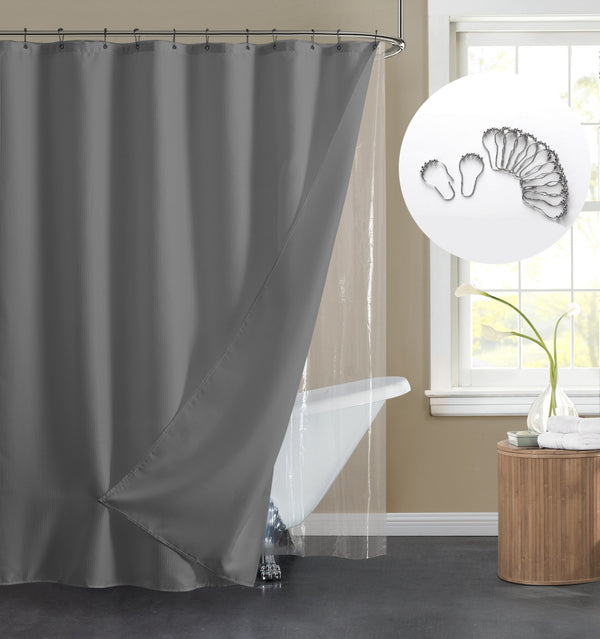 dainty home Dainty Home 14-Piece Bath Set with 1 Waffle 70 in. x 72 in. Shower Curtain 1 Peva Liner and 12 Stainless Steel Rollerball Hooks